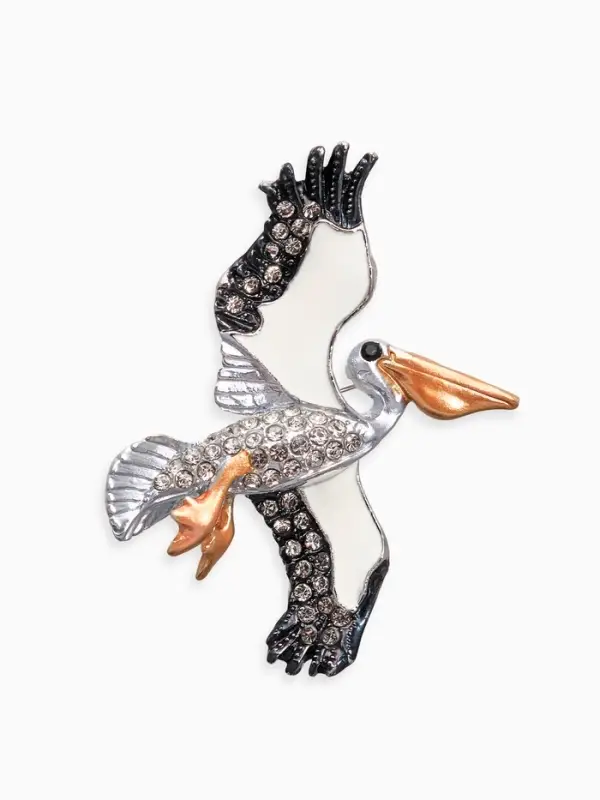 Брошь "Птица-Пеликан", цветная в серебре
