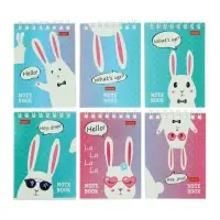 Блокнот А7, 40 листов на гребне "Прикольные зайцы", обложка мелованный картон