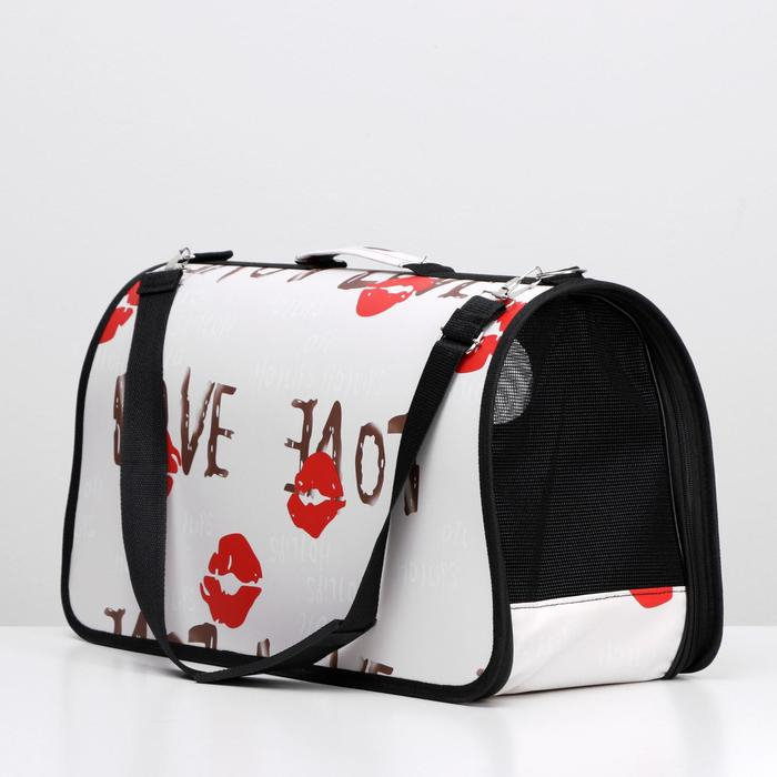 Сумка - переноска для животных "Love",размер L, белая, 53 х 21 х 29 см