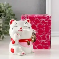 Копилка керамика "Манэки-нэко - иероглиф удача" розовый 7,2х8,3х10 см