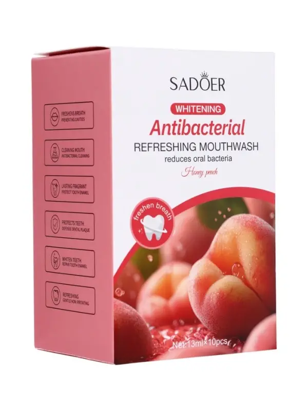 Набор Антибактериального ополаскивателя для полости рта SADOER, персик, 10 шт по 13 мл