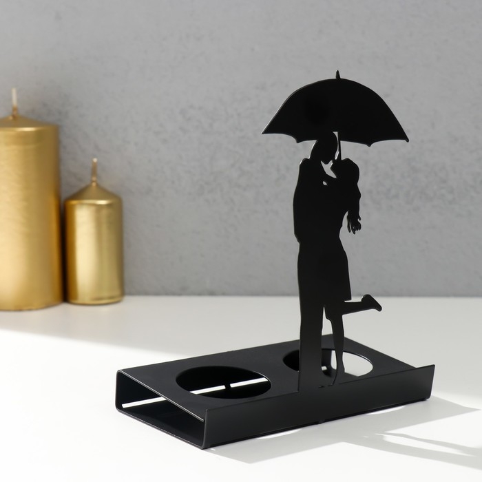 Подсвечник металл на 2 свечи "Свидание под зонтом" чёрный 14,5х12х6,8 см