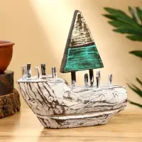 Сувенир "Кораблик" дерево 16х6х17 см, цв. коричнево-зелёный