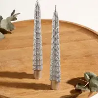 Набор новогодних свечей "Ель" 1,9х1,9х20 см, 2 шт, серебро