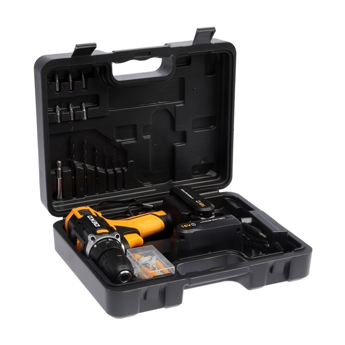 Дрель аккумуляторная и набор инструментов Deko DKCD16FU-Li, 63 предмета, 16 В, 2 АКБ