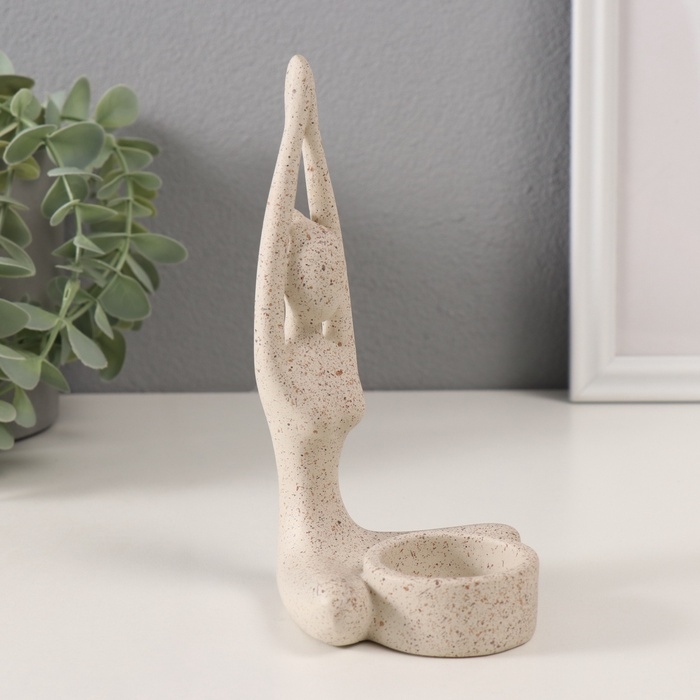 Подсвечник полистоун на 1 свечу "Приветствие солнцу" белый в крапинку 8,7х8,7х16,5 см