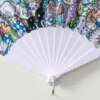 Веер пластик, текстиль "Котики. Цветочная абстракция" МИКС широкие лопасти 23 см