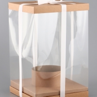 Коробка PVC, для цветов с лентой, 28 х 18 х 18 см, крафт