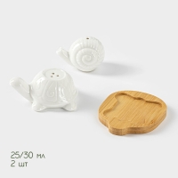 Набор для специй на деревянной подставке BellaTenero &laquo;Черепаха и улитка&raquo;, 2 предмета: солонка 25 мл, перечница 30 мл, цвет белый