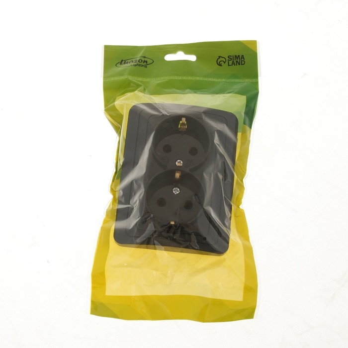 Розетка двухместная Luazon Lighting "Орион", 16 А, скрытая, с з/к, черная