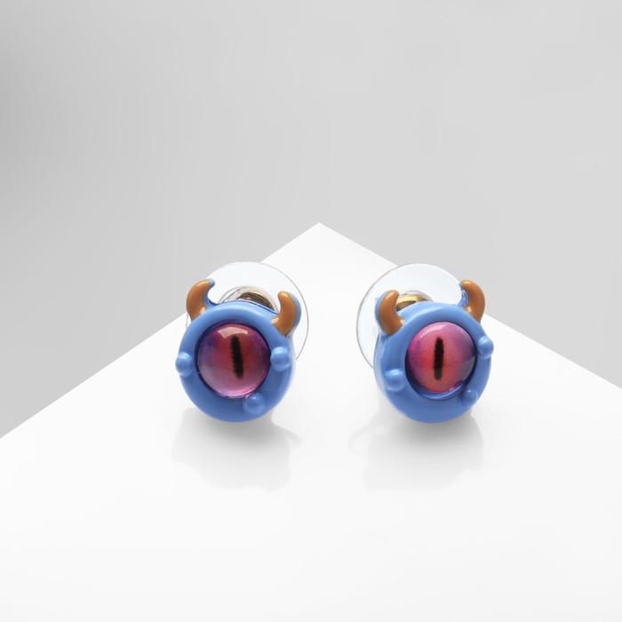 Серьги с эмалью &laquo;Монстрики&raquo; с рожками, цвет розово-голубой