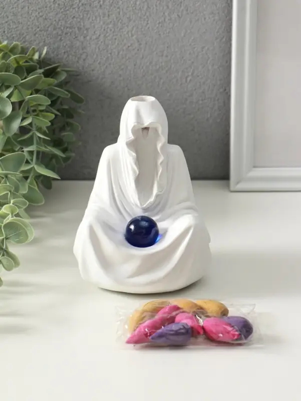 Подставка для благовоний стелющийся дым, световой "Провидец" белый, конусы 10 шт 9х9,5х14 см   10915