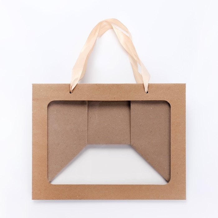 Пакет подарочный с широким дном и окном 25 х 19 х 18 см, крафт