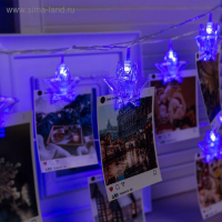 Гирлянда «Нить» 4.5 м с насадками «Прищепки-звёзды», IP20, прозрачная нить, 20 LED, свечение синее, 220 В Гирлянда «Нить» 4.5 м с насадками «Прищепки-звёзды», IP20, прозрачная нить, 20 LED, свечение синее, 220 В