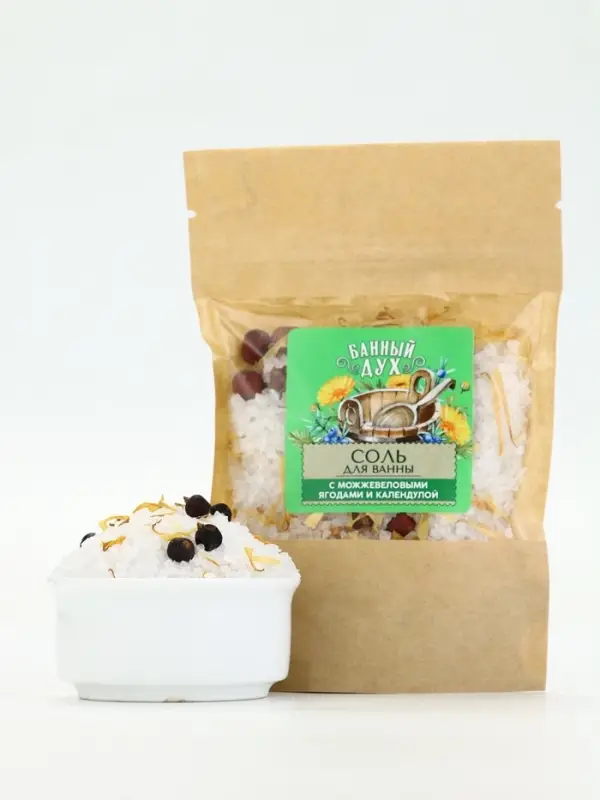 Банный Дух Соль для ванны с можжевеловыми ягодами и календулой, 150 г.