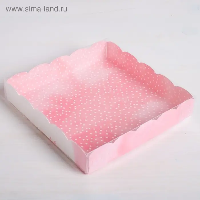 Коробка для печенья, кондитерская упаковка с пластиковой крышкой, Happy time, 15 х 15 х 3 см