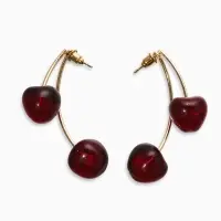 Серьги "Черешня" двойные, цвет бордовый в золоте