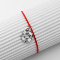 Браслет-оберег «Красная нить» денежная, цвет чернёное серебро, d=8 см Браслет-оберег «Красная нить» денежная, цвет чернёное серебро, d=8 см