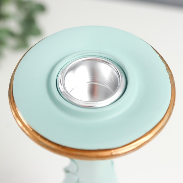 Подсвечник полистоун на 1 свечу "Пышный лист" нежно-голубой 26,5х9х9 см