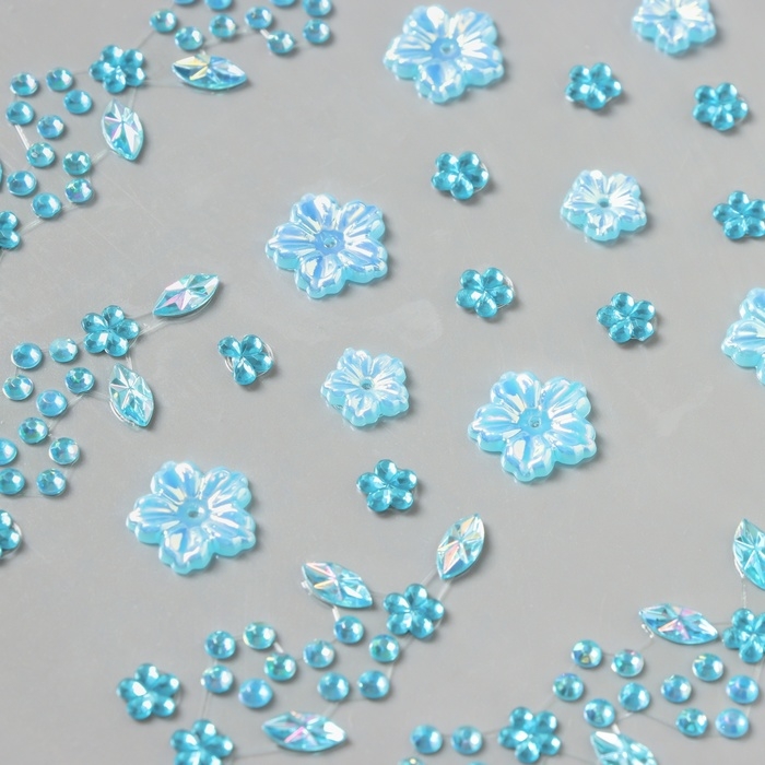 Наклейка пластик стразы на волосы "Нежные голубые цветы" 21х15,5 см