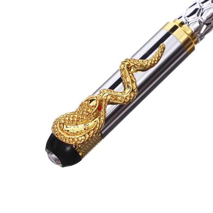 Ручка подарочная роллер в кожзам футляре Змея корпус золото/серебро