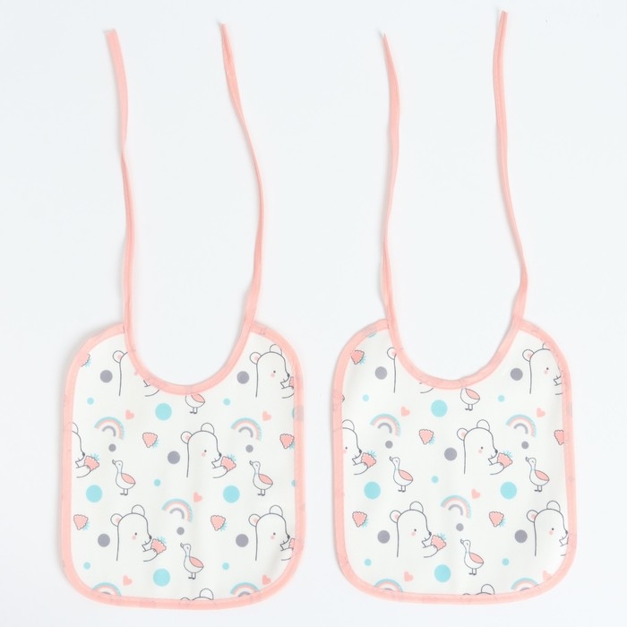 Набор детских слюнявчиков Крошка Я, 4 шт. + подарок, 20х17 см., цвет розовый, серый