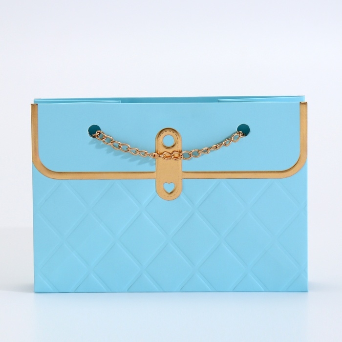 Пакет для цветов, ручка цепь, Пакет для цветов, ручка цепь, "Лазурный", с золотым тиснением, 15 х 10,5 х 10 см