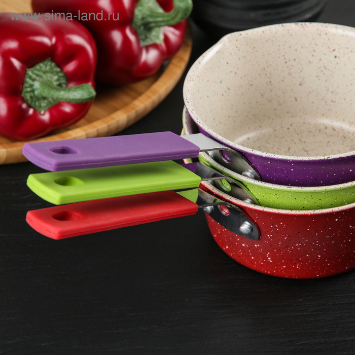 Ковш &laquo;Мрамор светлый&raquo;, 450 мл, силиконовая ручка, антипригарное покрытие, цвет МИКС