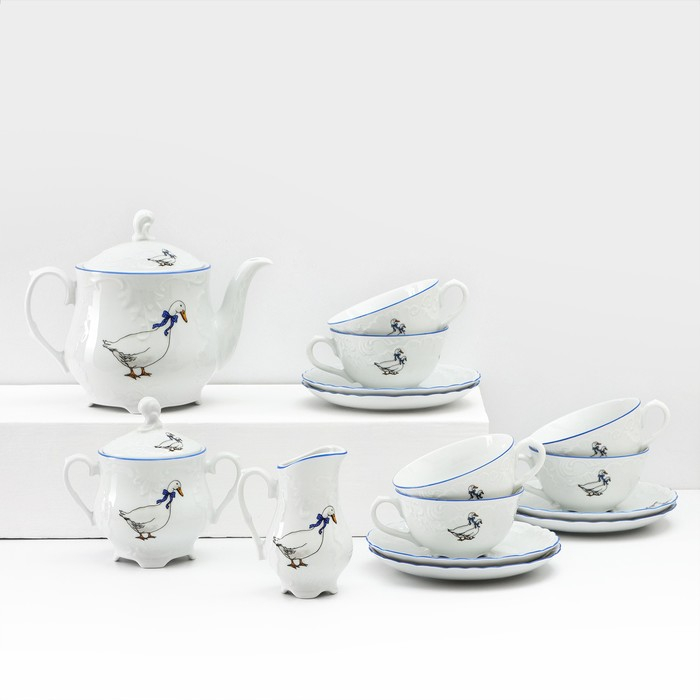 Чайный сервиз на 6 персон &laquo;Рококо. Гуси&raquo;, 15 предметов