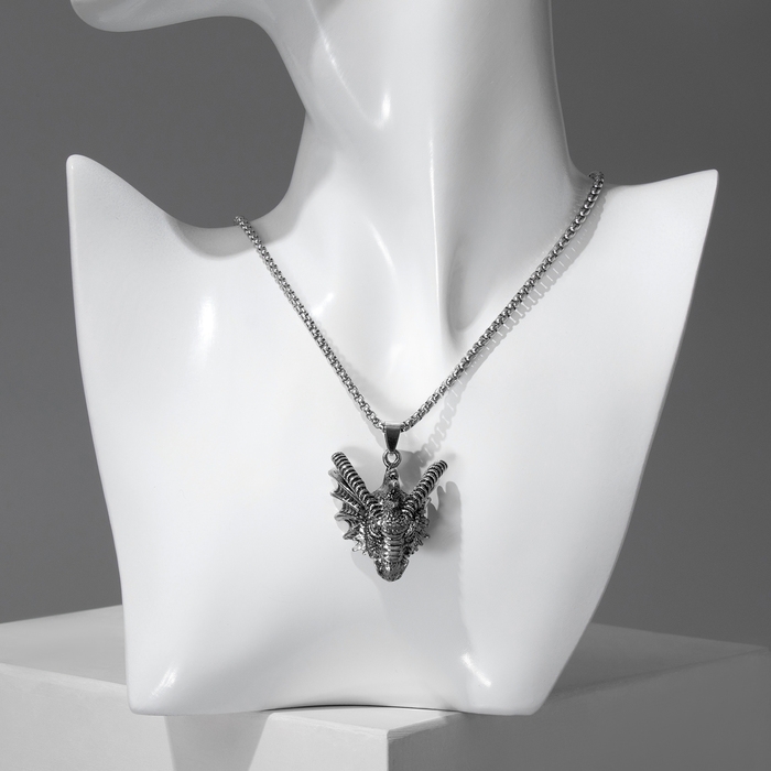 Кулон &laquo;Дракон&raquo; морда, цвет чернёное серебро, L=70 см