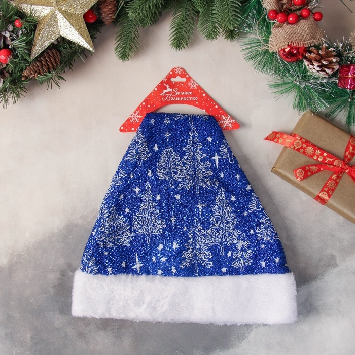 Колпак новогодний Колпак новогодний "Заснеженный лес" 30х37 см, синий