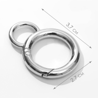 Кольцо-карабин, 37 мм, d = 27/19 мм, толщина - 4 мм, с креплением 12 &times; 3 мм, 5 шт, цвет серебряный