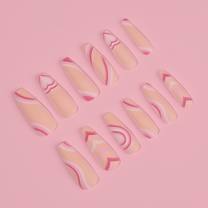 Накладные ногти &laquo;Грация&raquo;, 12 шт, с клеевыми пластинами, форма балерина, цвет бежевый/розовый