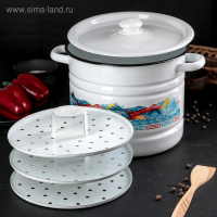 Мантоварка-позница эмалированная, 9 л, декор, 3 вставки, цвет МИКС