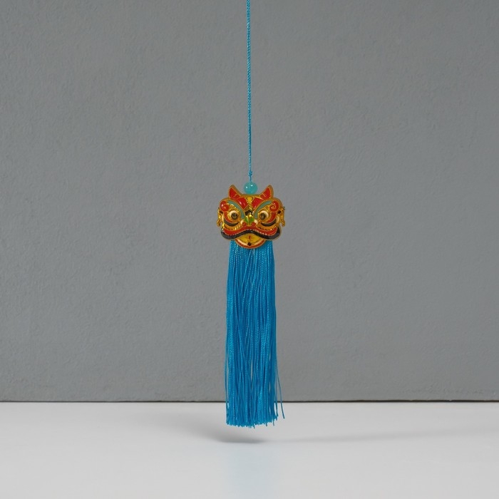 Подвеска текстиль, пластик Подвеска текстиль, пластик "Китайский лев" голубая 2х4х14 см