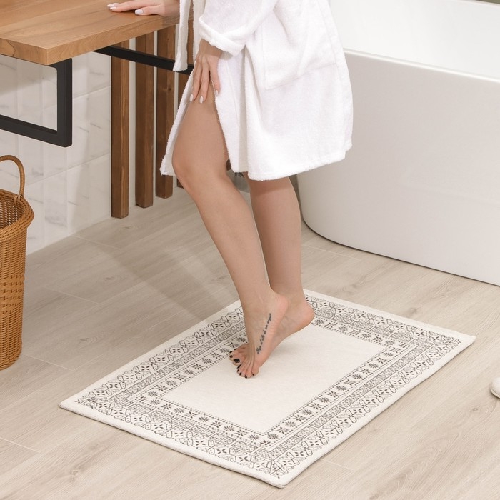 Коврик для ванной SAVANNA &laquo;Лия&raquo;, 60&times;90 см, цвет бело-коричневый