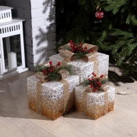 Светодиодная фигура «Бежевые подарки» 15, 20, 25 см, текстиль, металл, 220 В, свечение тёплое белое Светодиодная фигура «Бежевые подарки» 15, 20, 25 см, текстиль, металл, 220 В, свечение тёплое белое