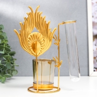 Подсвечник металл, стекло на 1 свечу с вазой "Золотое перо павлина" d-5 см, 7,5х12х17,5 см