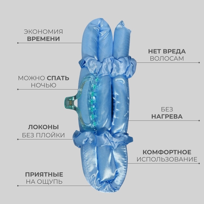 Набор для завивки &laquo;Волшебный локон&raquo;, 4 предмета: бигуди, резинки - 2 шт, крабик, цвет голубой
