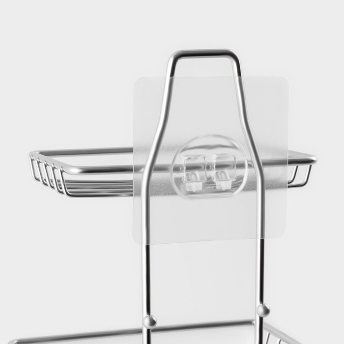 Мыльница 2-х ярусная на липучке Доляна, 2 крючка, 14,5×10×21 см, цвет хром Мыльница 2-х ярусная на липучке Доляна, 2 крючка, 14,5×10×21 см, цвет хром