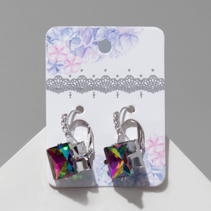 Серьги со стразами Серьги со стразами "Квадрат" мерцание, цвет бело-бензиновый в серебре