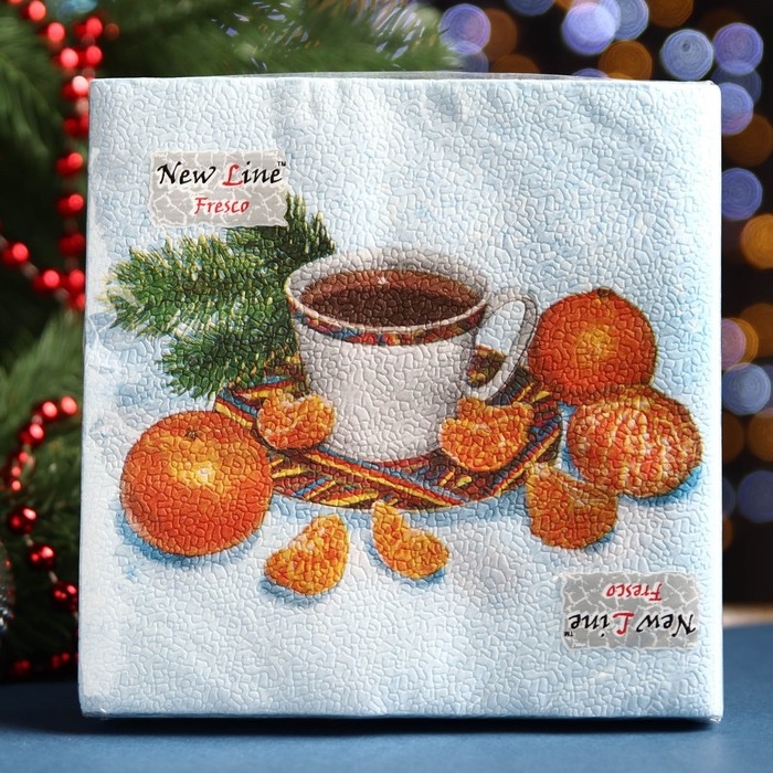 Новый год. Салфетки бумажные Fresco "С новым годом" Мандарины", 2 слоя, 33*33 см, 20 листов