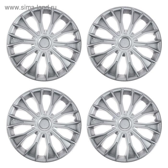 Колпаки колесные R15 Колпаки колесные R15 "ВОЛТЕК",серебристый, карбон, набор 4 шт
