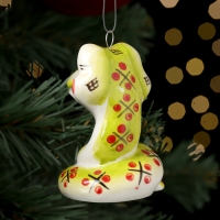 Новый год. Ёлочная игрушка символ года "Змей Улыбка зеленый", 7 см, фарфор Новый год. Ёлочная игрушка символ года "Змей Улыбка зеленый", 7 см, фарфор