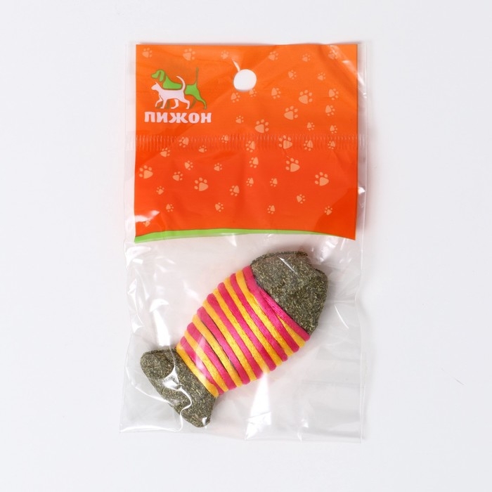 Игрушка для кошек из кошачьей мяты Игрушка для кошек из кошачьей мяты "Полосатая рыбка", 7 см, жёлтая/розовая