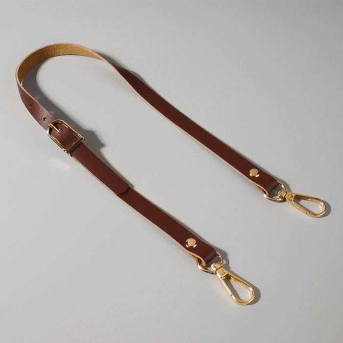 Ручка для сумки из натуральной кожи, регулируемая, с карабинами, 60 &plusmn; 2 см &times; 1,2 см, цвет коричневый/золотой