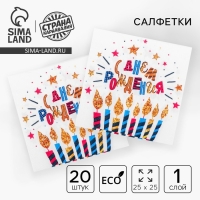 Cалфетки бумажные &laquo;С днём рождения&raquo;, свечи, 25х25, набор 20 шт.