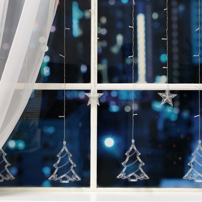 Гирлянда &laquo;Бахрома&raquo; 2.4 &times; 0.9 м с насадками &laquo;Ёлки&raquo;, IP20, прозрачная нить, 138 LED, свечение тёплое белое, 8 режимов, 220 В