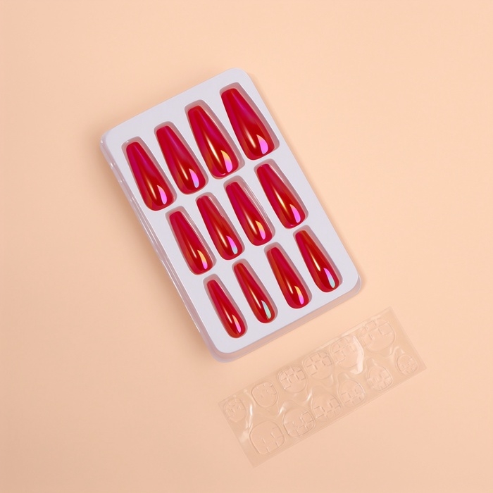 Накладные ногти &laquo;Перламутр&raquo;, 12 шт, с клеевыми пластинами, форма балерина, красные