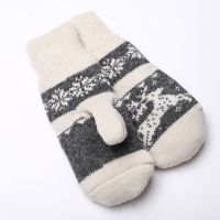 Новый год. Варежки женские шерстяные, цвет белый/серый, размер 20-22